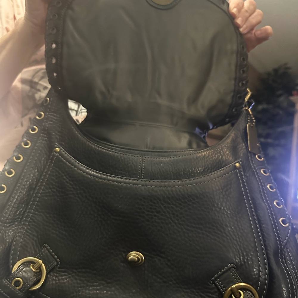Coach HTF limited edition studded lace black leather large Abbey hobo purse - Picture 6 of 8